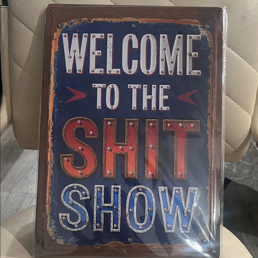 Vintage Style Metal Sign - Blue and Red